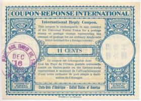 Amerikai Egyesült Államok 1948. 11c Nemzetközi válaszdíjszelvény vízejeles papíron, pecséttel T:I USA 1948.1 Cents International Reply Coupon on watermarked paper, with stamp C:UNC