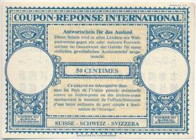 Svájc ~1940-1950. 50c Nemzetközi válaszdíjszelvény vízejeles papíron, pecsét nélkül T:I Switzerland ~1940-1950. 50 Cents International Reply Coupon on watermarked paper, without stamp C:UNC