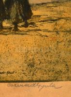 Conrad Gyula (1877-1959): Öreg templom. Színezett rézkarc, papír, jelzett, üvegezett keretben, 26×35...