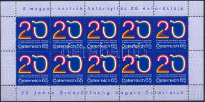 20th Anniversary of Hungarian-Austrian Border Opening mini sheet, A magyar-osztrák határnyitás 20. évfordulója kisív