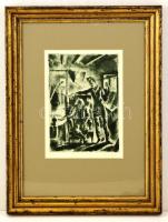 Aba-Novák Vilmos (1894-1941): Petofi: A jó öreg kocsmáros. Rézkarc, papír, jelzett, üvegezett keretb...