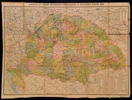 1897 Homolka: A Magyar Szent Korona Országainak közlekedési és közigazgatási térképe. Vászonra kasírozva. Firkákkal. Egy-két hajtásnál szakadt. 70x60 cm