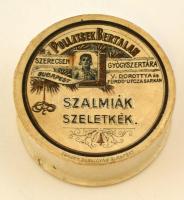 cca 1910 Pollatschek Bertalan Szerecsen gyógyszertárának szecessziós papír doboza. Szép állapotban / ca 1910 Pharmacy art nouveau pill box. d: 6 cm