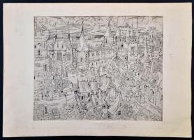 Jelzés nélkül: Üdvözlő tömeg a várban. Tus, papír, 24×29 cm