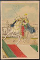 1867 Ferenc Jószef császár és király kardvágása Pesten, kézzel színezett fénnyomat(ról készült fotó) / 1867 Emperor Franz Joseph colored photo-print. 9x11 cm