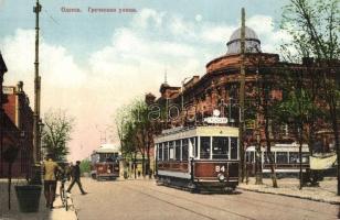 Odessa, Rue Gretcheskaia. Granbergs Brefkort / Greek street view with trams