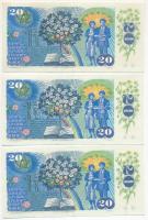 Csehszlovákia 1988. 20K (3x) közte egyugrásos sorszámkövető pár + 1994. 20K (4x) T:II-III
Czechoslo...