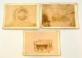 cca 1880 Ganz és Társa Gépgyár Elektronikai Osztály, 3 db fotó, gyárbelső, gépek, kartonra kasírozva feliratozva, az egyik sérült, 16x22,5 és 17x23,5 cm közti méretben