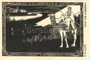 Enak vor Gomorrha. Serie Juda Gesänge von Börries, Freiherrn von Münchhausen. Verlag B. Harz / Jewish art postcard, Judaica s: Ephraim Moses Lilien