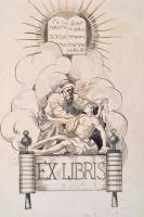 cca 1910 Rákóczi úti papírüzlet judaika ex libris terve. lavírozott tus. / Judaica ex libris essay o...