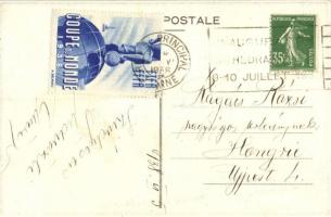 1938 Coupe du Monde. Labdarúgó világbajnokság reklámlapja, a hátoldalon valószínűleg Zsengellér Gyul...