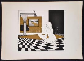 Olvashatatlan jelzéssel: A view with 3 flames. Szitanyomat, papír, 35×40 cm