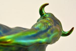 Zsolnay eozinmázas bölény, jelzett, apró lekopásokkal, m: 11,5 cm