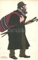 Ungarische Werkstätte, Budapesti alakok, A zsidó ószeres; Magyar Földrajzi Intézet Rt. / Hungarian art postcard, Judaica, Jewish vintage seller s: Győri Aranka (EK)