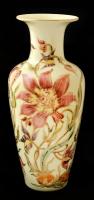Zsolnay virág mintás váza, kézzel festett, jelzett, hibátlan, m:27 cm