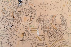 Kass János (1927-2010): Nimfák. Tus, papír. Jelzett. Üvegezett keretben, hozzá a művész által aláírt...