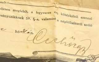 1913 Trencséni huszár végelbocsájtó levele hajtásnyomokkal / 1913 Disarming document for hussar