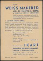 cca 1940 Weiss Manfréd gyár Csepel motorkerékpár reklámnyomtatvány / Motorbike advertising