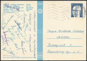 1972 A magyar férfi kézilabda válogatott tagjainak aláírása a Müncheni Olimpiáról / Autograph signed postcard of the Hungarian basketball team from the München Olympic games
