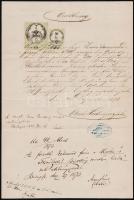 1873 Arany János (1817-1882) költő, az MTA főtitkárának aláírása nyugtán. 7Fl okmánybélyeggel / Document with 7Fl document stamp and signature of Janos Arany