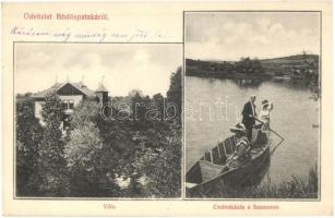 Büdöspataka, Bizusa-Bai; Pavilon villa, csónakázás a Szamoson, Dr. Móricz Aladár amatőr felvétele / villa, rowboat on river Szamos