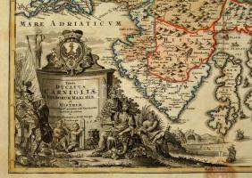 1720 Isztria, a Krajnai Hercegség térképe valamint Laybach (Ljubjana) látképe. Johann Baptist Homann...