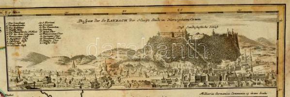 1720 Isztria, a Krajnai Hercegség térképe valamint Laybach (Ljubjana) látképe. Johann Baptist Homann...