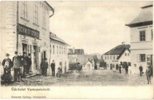 Verespatak, Rosia Montana, Goldbach; utcakép Schmidt György üzletével. Saját kiadása / street view with shop