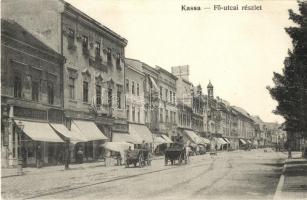 Kassa, Kosice; Fő utca, Mildner Ferenc, Putankó Mihály és Fekete Ödön üzlete / street view with shops  (EK)