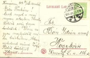 Komárom, Komarno; kikötő uszályokkal és gőzhajóval, lapátkerekes szállító / port with steamship and ...