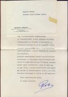 Rátonyi Róbert színész által Kazimir Károlynak írt gratuláló levél