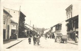 1916 Valjevo, Ulica Kneza Milosava / street view with oxen carriage, photo