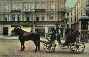 Bucharest, Bucuresti; Birjar (Muscal) / street view with chariot, Portoise & Fix Decorations shop