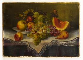 Molnár jelzéssel:Asztali gyümölcs csendélet. Olaj, vászon, hibás, 35×50 cm