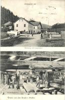 Hrubá Voda, Grosswasser; Draber Mühle, Wohnung und Lagerplatz, Brettsägewerke / saw mill interior with workers