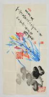 Olvashatatlan jelzéssel: Kínai festmény, akvarell, rizspapír, 70×34 cm