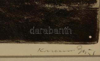 Konecsni György (1908-1970): Tanya, rézkarc, papír, jelzett,  üvegezett keretben, 25×28 cm