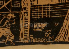 Faragó jelzéssel: Emlékek tornya. Linó, papír, üvegezett keretben, 25×12 cm