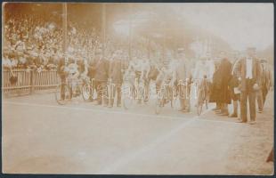 cca 1915-1970 Kerékpáros fotók tétele (az első kerékpárom, hegyi kerékpárverseny, tandem kerékpárverseny, stb.), 4 db vintage fotó, 9x14 cm