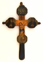 Régi, festett feszület, fa, 25,5×17×1,5 cm