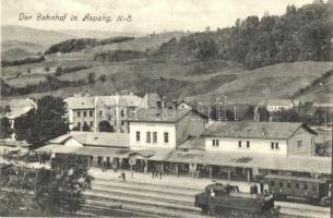Aspang, Bahnhof. A. Pelnitschar / railway station with trains