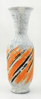 Gorka Lívia (1925-2011): Narancs-fekete váza, kézzel festett samott mázas kerámia, jelzett, hibátlan, m:38,5 cm / Lívia Gorka: orange-black vase, glazed ceramic, hand-painted, flawless