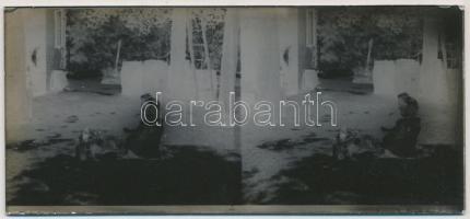 cca 1920 Sztereo diapozitívok és negatívok (egyezőség nélkül) különféle témákról, egy jómódú család ...
