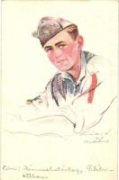 Norvég cserkész; kiadja a Magyar Cserkész Szövetség / Norwegian boy scout, art postcard s: Márton L.