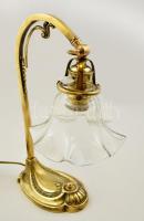 XX. sz. eleje. Szecessziós asztali lámpa. réz testtel, porcelán foglalattal, eredeti üvegbúrával, új...