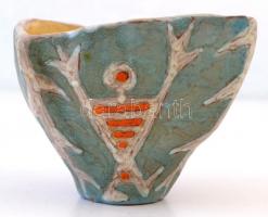 Gorka Lívia (1925-2011): Kaktuszos váza, festett, mázas kerámia, jelzett, hibátlan, m:9 cm, d:12 cm