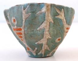 Gorka Lívia (1925-2011): Kaktuszos váza, festett, mázas kerámia, jelzett, hibátlan, m:9 cm, d:12 cm