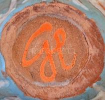 Gorka Lívia (1925-2011): Kaktuszos váza, festett, mázas kerámia, jelzett, hibátlan, m:9 cm, d:12 cm