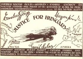 1931 Justice for Hungary, Endresz György és Wilczek Sándor Amerikai-Magyar óceánrepülése; kiadja a Magyar Nemzeti Szövetség / American-Hungarian transatlantic flight, irredenta
