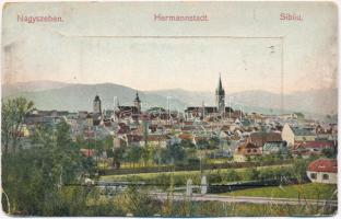 Nagyszeben, Hermannstadt, Sibiu; leporello 10 képpel, K.u.K. hadtestparancsnokság, gyalogsági laktanya, helyőrségi kórház, Heinrich Meltzer kiadása / Korpskommandanten-Palais, K. K. Infanterie-Kaserne, K.u.K. Garnison-Spital / leporellocard, K.u.K. military hospital, army headquarters, military barracks